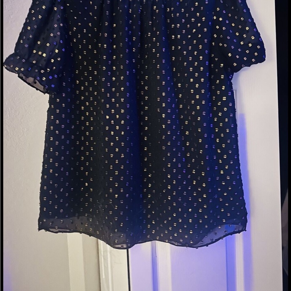 J. Crew Black and Gold Puff Sleeve Blouse with Peter Pan Collar - Picture 4 of 5